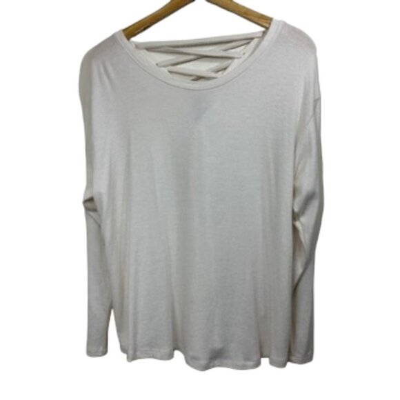 Bobeau Maree Lace-Up-Back Cozy Knit Top, Off White, size 1X - Picture 1 of 9